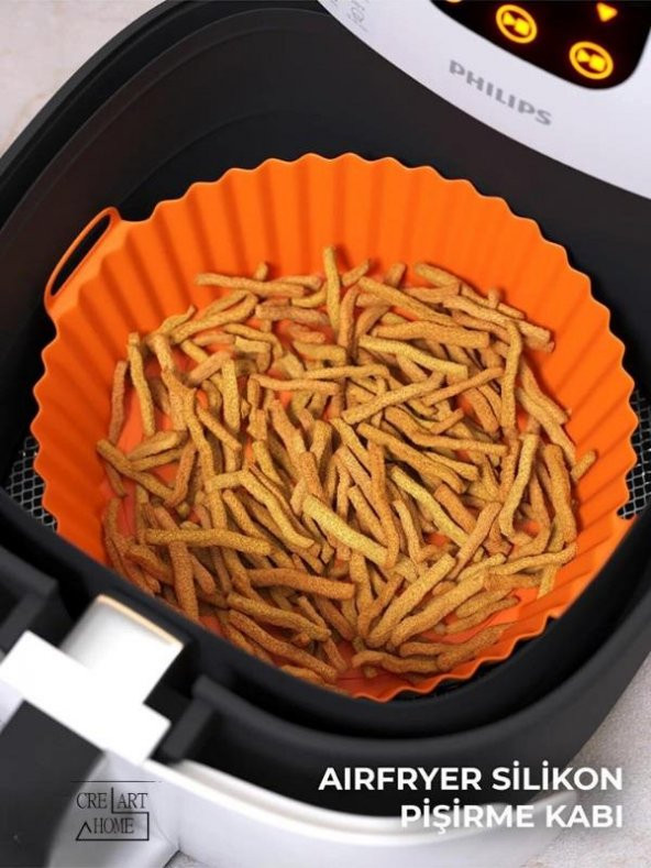 Airfryer Silikon Pişirme Kabı 20x5 Cm Bpa Içermez Tüm Airfryerlere Uyumlu Pişirme Kağıdı TURUNCU