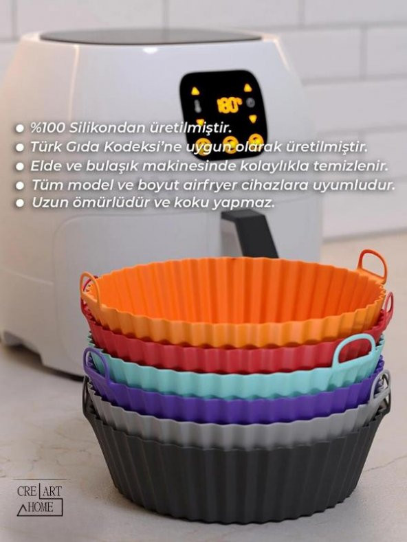 Airfryer Silikon Pişirme Kabı 20x5 Cm Bpa Içermez Tüm Airfryerlere Uyumlu Pişirme Kağıdı GRİ - 3