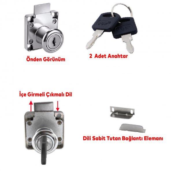 Mobilya Çekmece Dolap Kilidi Nikel Krom 2 Anahtarlı Kilit 4x4 cm 22 mm - 3