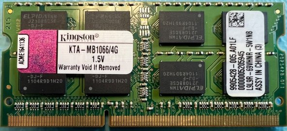 Kingston KTA-MB1066/4G 4 GB DDR3 1066 MHz PC3-8500 SoDIMM CL7 Notebook Ram