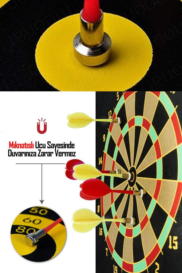 6 Oklu Mıknatıslı Dart Seti Çift Yönlü Manyetik Duvara Zarar Vermeyen Dart Oyunu - 6