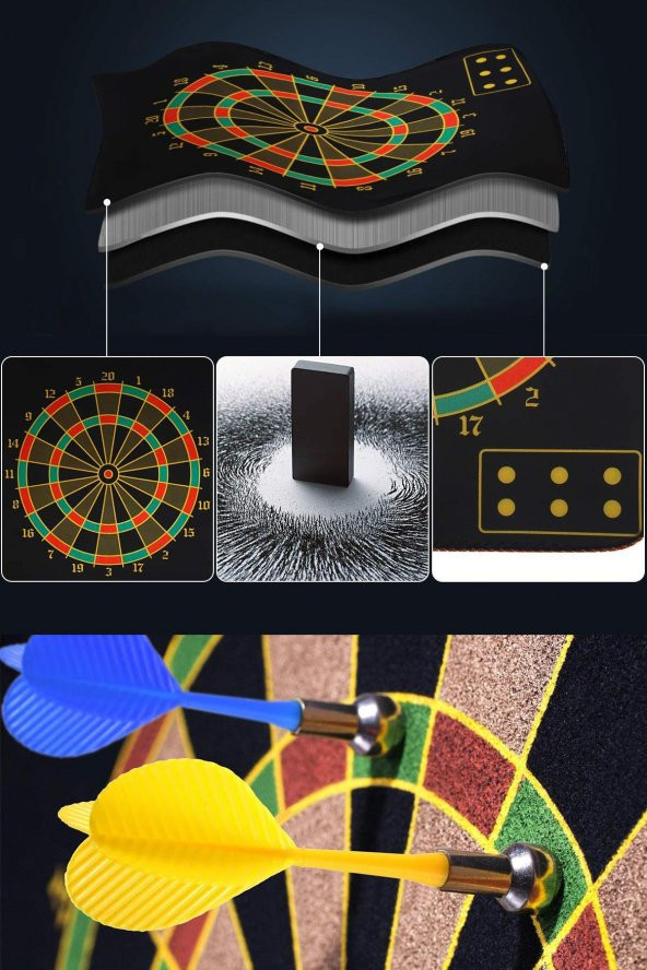 6 Oklu Mıknatıslı Dart Seti Çift Yönlü Manyetik Duvara Zarar Vermeyen Dart Oyunu - 7