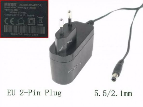 MOSO MSA-C1000IC12.0-12W-DE AC Adapter 5V-12V，12V 1.0A, Barrel 5.