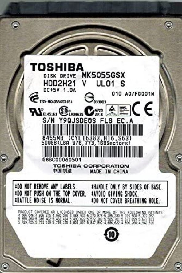 Toshiba mk5055gsx Disco Duro de 500 GB 5400RPM SATA NOTEBOOK HDD