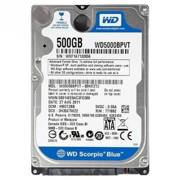 WD Scorpio Blue WD5000BPVT 2.5" 500 GB 5400 RPM SATA 2 HDD