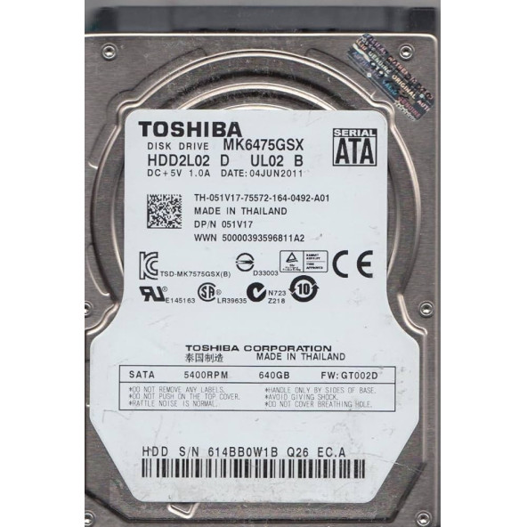 Toshiba MK6476GSX 640 GB 2.5" NOTEBOOK HDD
