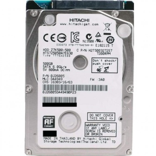 Hitachi-Hikoki 7ZK500 HTS725050A7E630 2.5" 500 GB 7200 RPM SATA 3 HDD - 1