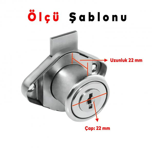 Oval Silindir Mobilya Çekmece Dolap Kilidi Nikel Krom 2 Anahtarlı Kilit 22 mm - 2