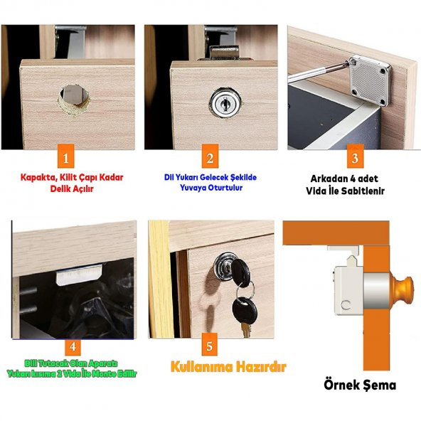 Oval Silindir Mobilya Çekmece Dolap Kilidi Nikel Krom 2 Anahtarlı Kilit 22 mm - 5