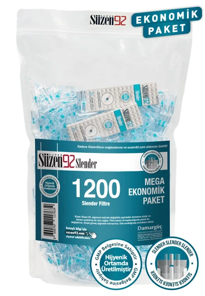 Süzen92 Slender Filtre 1200'lü Ekonomik Paket 2 Adet Taşıma Kutusu Hediyeli - 1