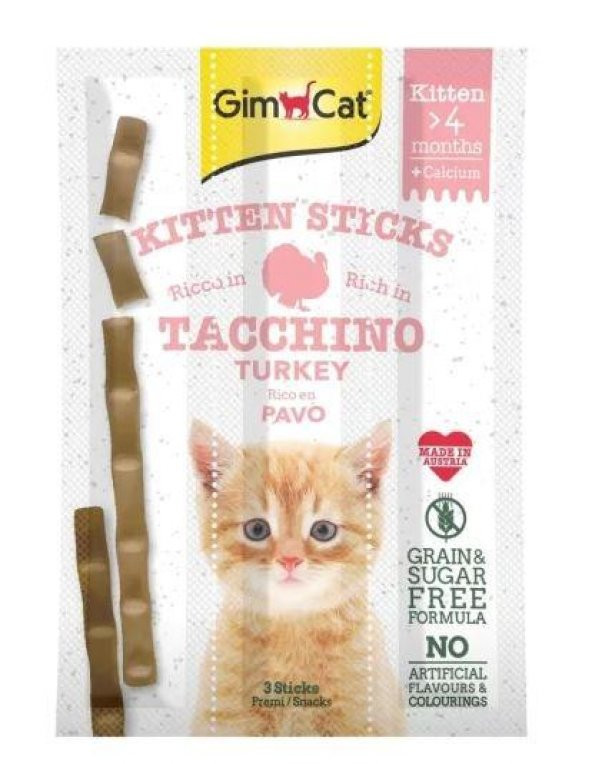 GimCat Sticks Kitten Hindili Kalsiyum İlaveli Yavru Kedi Ödül Maması 3lü 9 Gr