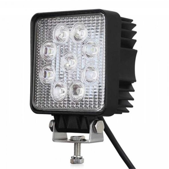 9 Ledli Kare Projektör Lamba 10-30V 27W Siyah