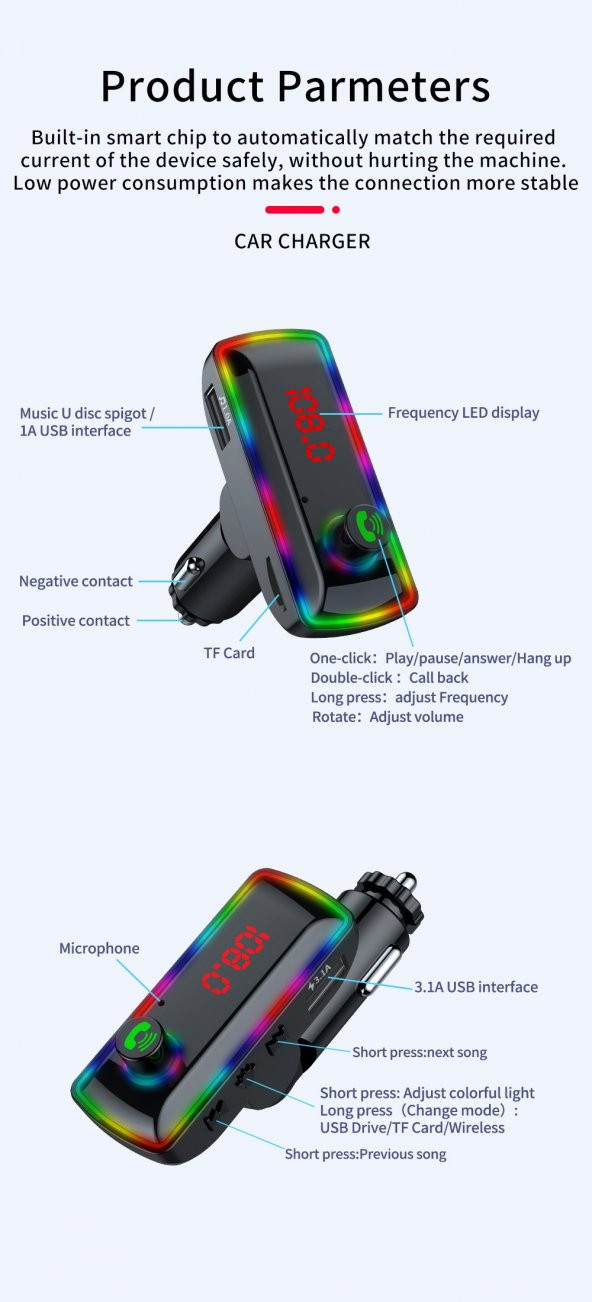 Multimedia araç kit type-c uzun model / ICCA107 - Resim 4