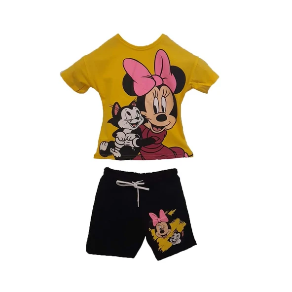 livaliva 3374 %100 Pamuklu Kız Çocuk Baskılı Şort Takım ürün görseli