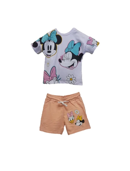 livaliva 3460 %100 Pamuklu Kız Çocuk Baskılı Şort Takım - Resim 2