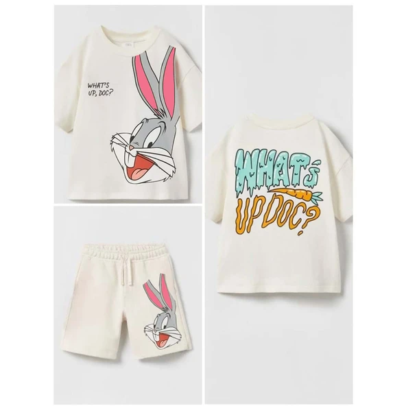 livaliva 3945 %100 Pamuklu Çocuk Baskılı Şort Takım - Resim 9