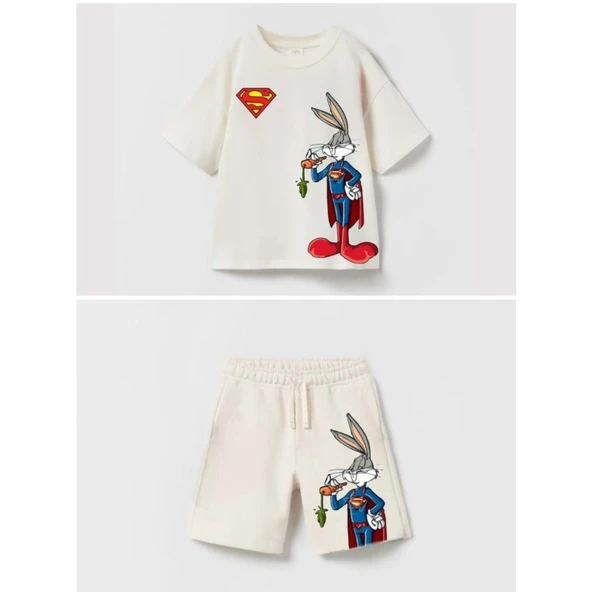 livaliva 3550 %100 Pamuklu Erkek Çocuk Baskılı Şort Takım - Resim 4