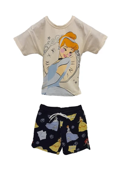 livaliva 4151 %100 Pamuklu Kız Çocuk Baskılı Şort Takım - Resim 2