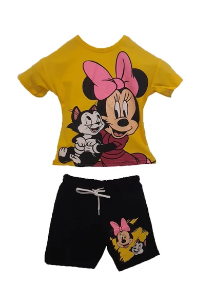 livaliva 3374 %100 Pamuklu Kız Çocuk Baskılı Şort Takım - Resim 4