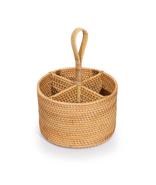 Meander El Yapımı Rattan Yuvarlak 4 Bölmeli Kaşıklık 8887