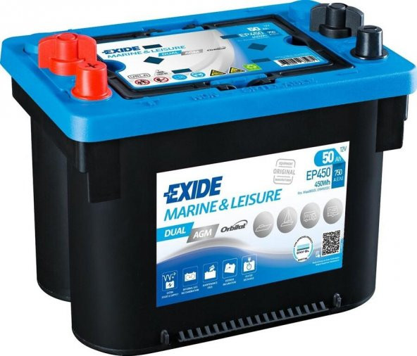 Exide EP450 Marin Dual AGM (Start & Servis) Akü, 12V 50A 450W