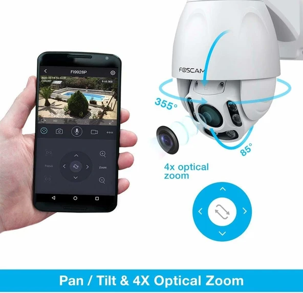 FOSCAM Dış Mekan PTZ (4x Optik Zum) HD 1080P WiFi Güvenlik Kamerası - 2