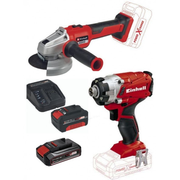 Einhell TE-CI 18/1 Vidalama Axxio 18/115 Avuç Taşlama 2.5+4.0ah Akülü Set