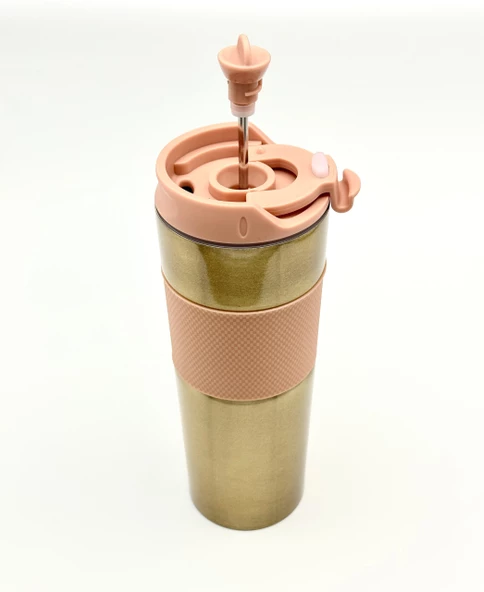 Yüksek Kaliteli Sıcak ve Soğuk French Press Çelik Termos Kupa Bardak Mug 500 ML  Kahve ve Bitki Çayı - 4