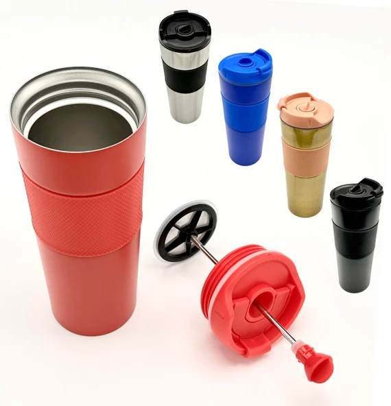 Yüksek Kaliteli Sıcak ve Soğuk French Press Çelik Termos Kupa Bardak Mug 500 ML  Kahve ve Bitki Çayı - 7