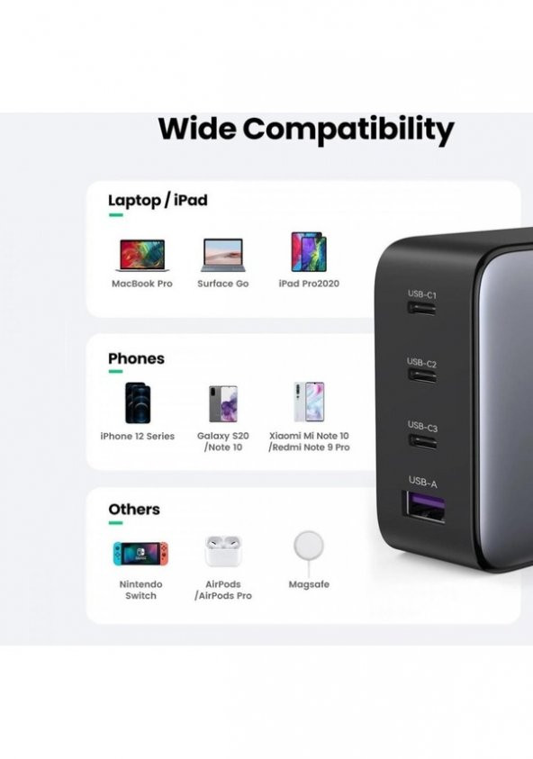 Ugreen Gan x 100W 4 Portlu Pd Usb-C Hızlı Şarj Cihazı - 4
