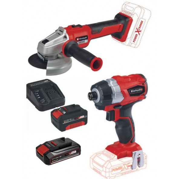 Einhell TE-CI 18 bl  Vidalama Axxio 18/115 Q Avuç Taşlama 2.5+4.0ah Kömürsüz Akülü Set