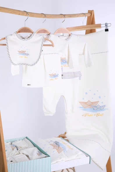 Babydola 10'lu Hastane Çıkışı %100 Pamuk Zıbın Seti Lüks Erkek Bebek Takım Yenidoğan Kutulu Hoşgeldin Bebek Hediyesi 13744 - 12