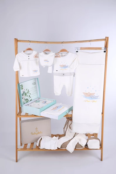 Babydola 10'lu Hastane Çıkışı %100 Pamuk Zıbın Seti Lüks Erkek Bebek Takım Yenidoğan Kutulu Hoşgeldin Bebek Hediyesi 13744 - 10