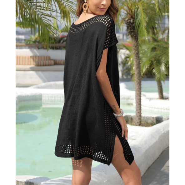 Kadın Kısa Kollu V Yaka Delikli örme Triko Pareo - 3