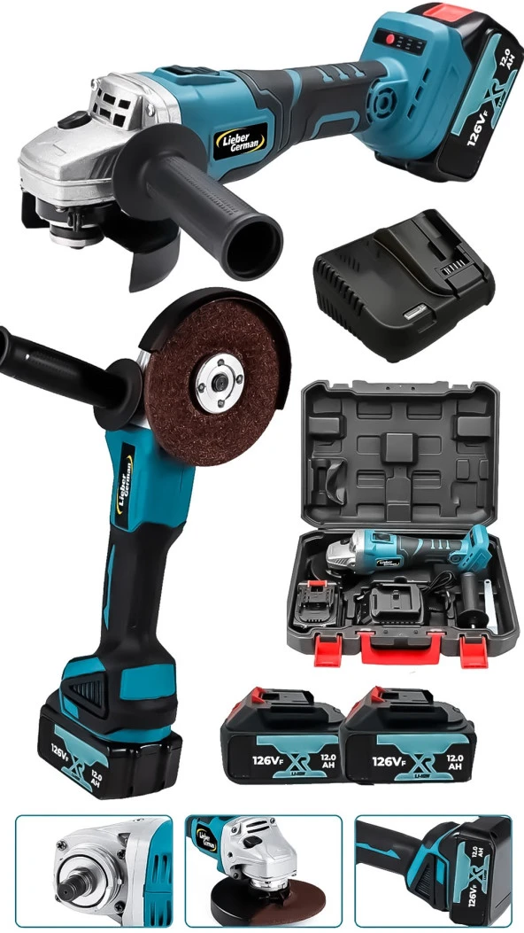 Lieber German Brusless Motor 21 V Metal Şanjuman Devirli 2 x Akülü Kesici Taşlama Spiral Makinesi