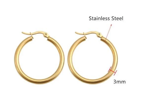 Küpe Kadın Çember Halka Küpe 3 mm 316 L Paslanmaz Kararmaz Çelik - 3