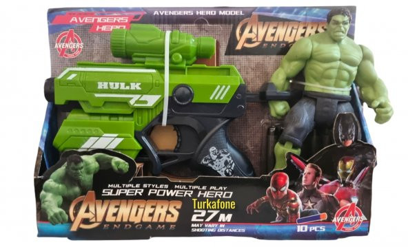 Spiderman & Hulk Figürlü Oyuncak Lazerli Nerf Modeli Tabanca ve 10 adet Sünger Mermi
