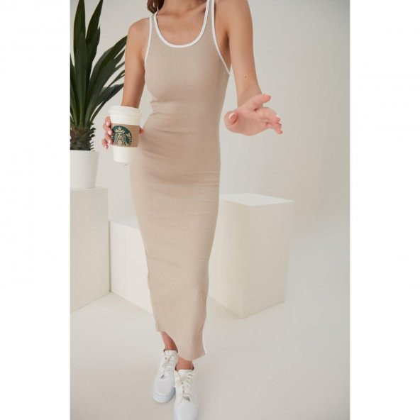 Kadın Kolsuz Derin Yırtmaç Detak Maxi Boy Elbise - 2