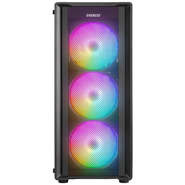 Everest MIDION Mesh PEAK 350W 4*120MM Rainbow Fanlı Temperli Camlı Mid-T Gaming Oyuncu Kasası - 2