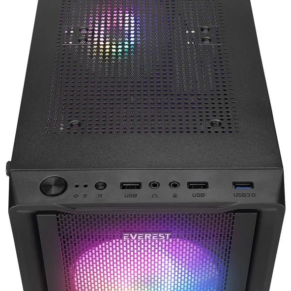 Everest MIDION Mesh PEAK 350W 4*120MM Rainbow Fanlı Temperli Camlı Mid-T Gaming Oyuncu Kasası - 3