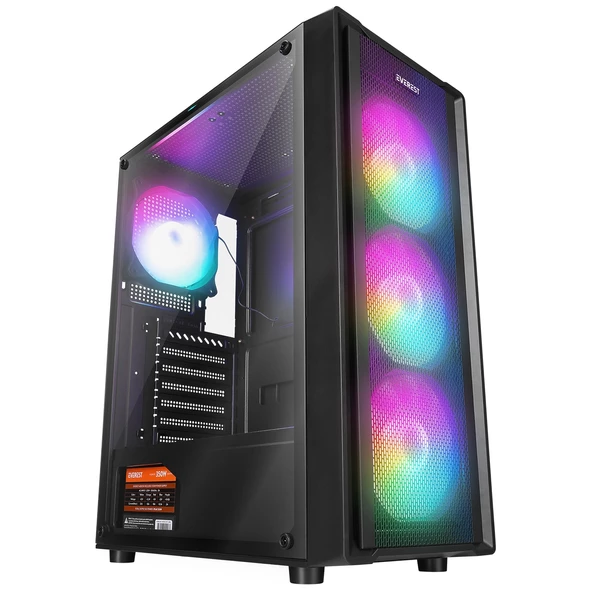 Everest MIDION Mesh PEAK 350W 4*120MM Rainbow Fanlı Temperli Camlı Mid-T Gaming Oyuncu Kasası