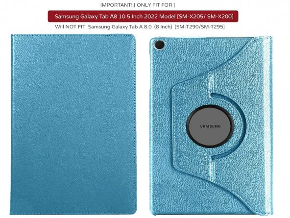 Smody Samsung Galaxy Tab A8 SM-X200 10.5 inç Kılıf 360 Dönerli Standlı Kapaklı + Temperli Cam Ekran Koruyucu - Resim 7