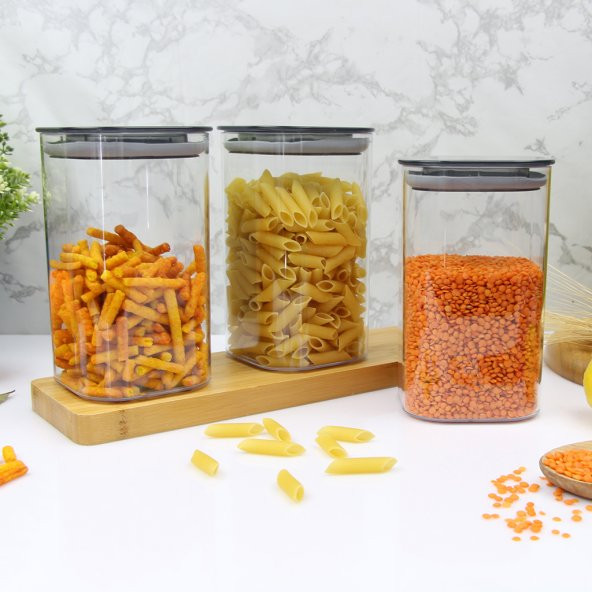 3lü 1,1 Lt Sızdırmaz Kapaklı Vakumlu Kare Erzak Saklama Kabı Seti - 3