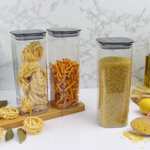 6lı 1,7 Lt Sızdırmaz Kapaklı Vakumlu Kare Erzak Saklama Kabı Seti - 4
