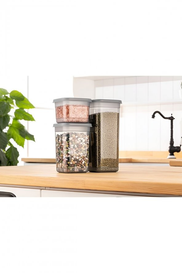 3lü Sızdırmaz Kapaklı Vakumlu Kare Erzak Saklama Kabı Seti - 2