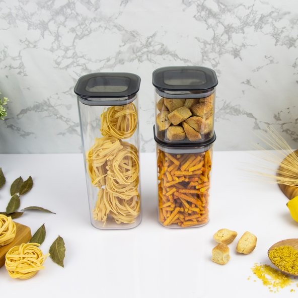 4 Adet 3lü Sızdırmaz Kapaklı Vakumlu Kare Erzak Saklama Kabı Seti 12 Parça