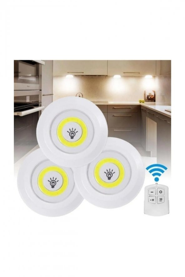 3 Adet Kumandalı Cob Ledli Spot Lamba Led Dolapiçi Gece Lambası - 2