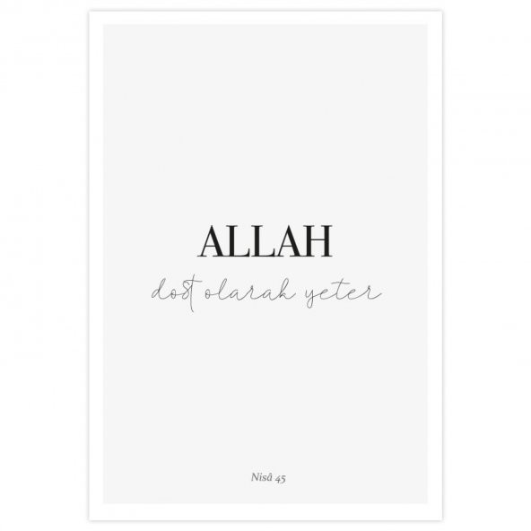 Allah Dost Olarak Yeter Yazılı Çerçevesiz Dekoratif Ahşap mdf Tablo 10*20 Cm