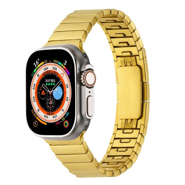 Apple Watch 7 45mm Lopard KRD-82 Çizgi Orjnal Tasarım Şık Ve Dayanıklı Metal Kordon