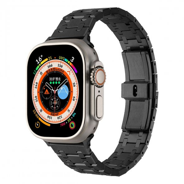Apple Watch 42mm Lopard Şerit Tasarımlı Otomatik Klipsli Çelik Kordon KRD-83